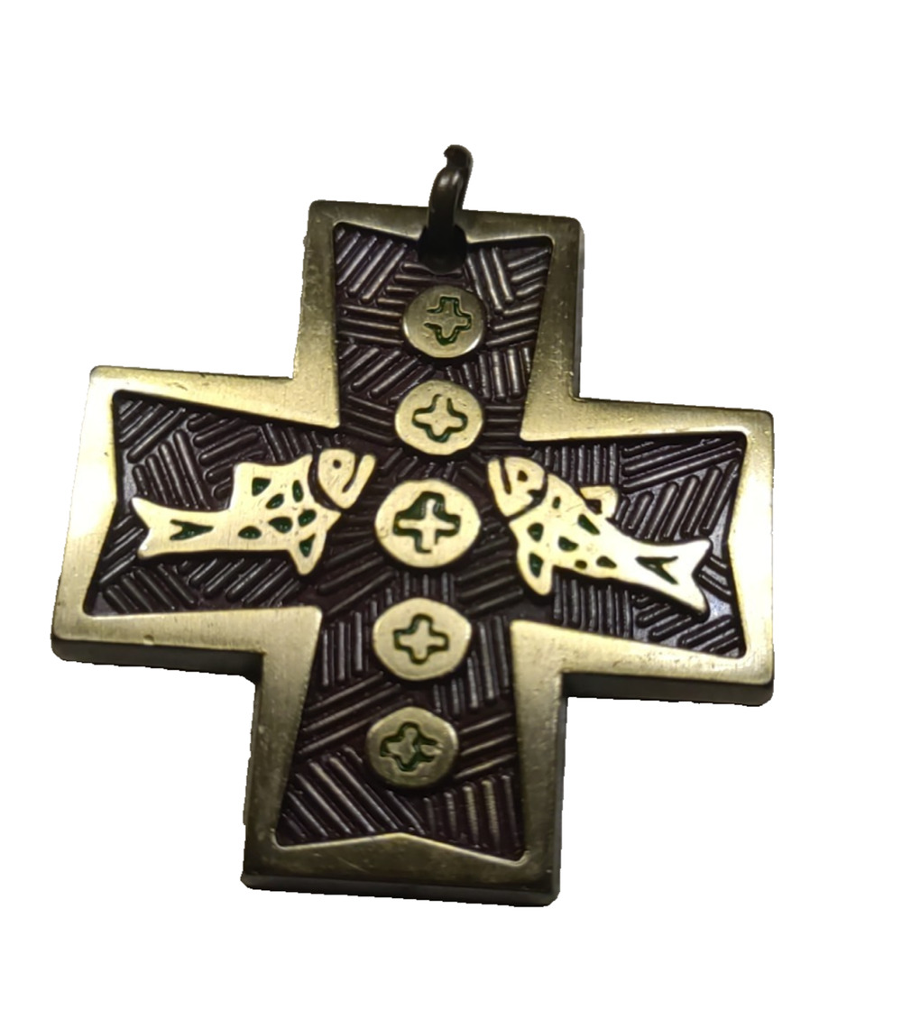 Brass Cross Fish Religious Heavy Well Made